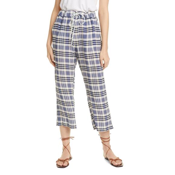 BAUM UND PFERDGARTEN Nue Plaid Crop Pants Silk Blend Blue White Women's 36/S - Picture 2 of 13
